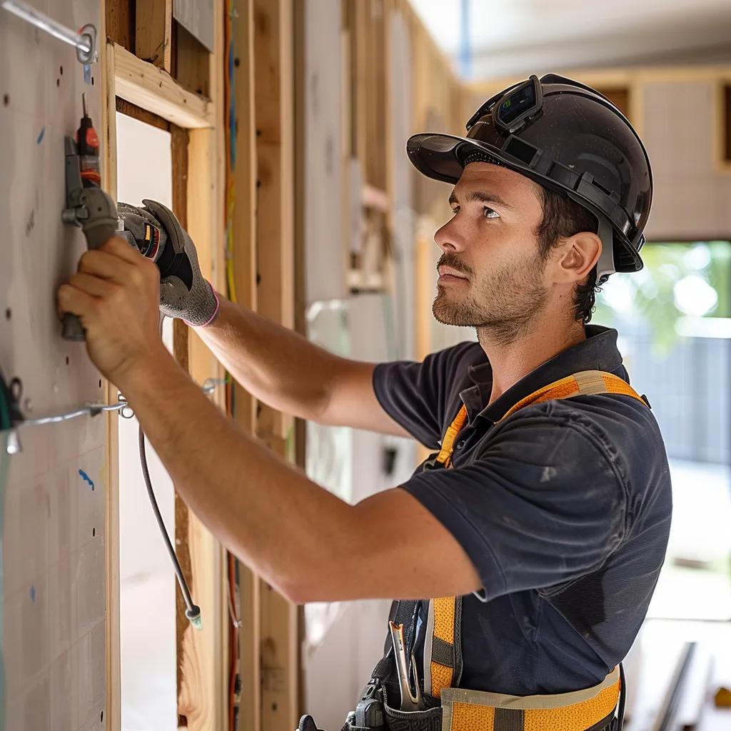 Our experienced technician carefully assessing wall materials for a TV installation in a Blacktown home, ensuring the perfect mounting solution.