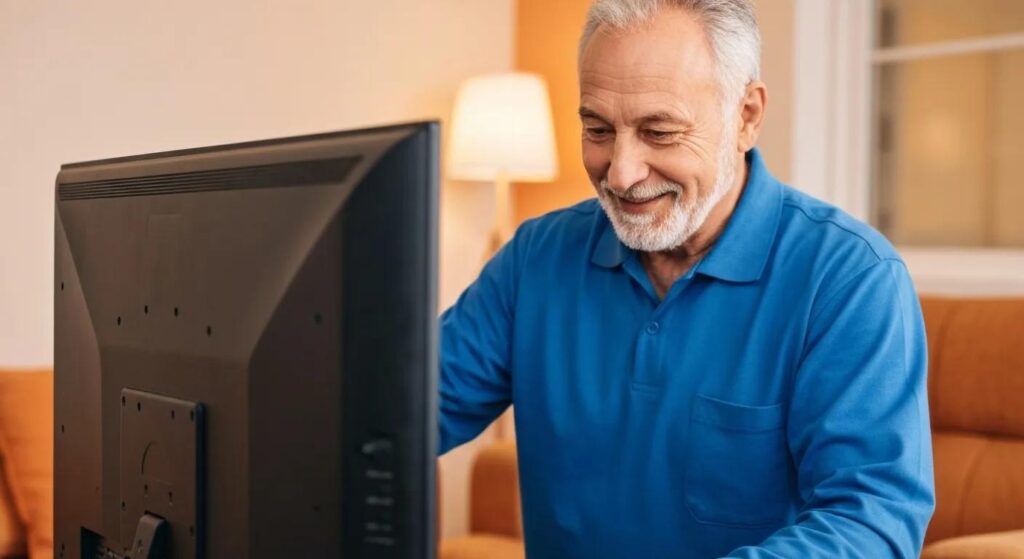 Skilled technician fixing a TV in a comfortable home setting, highlighting local TV repair expertise